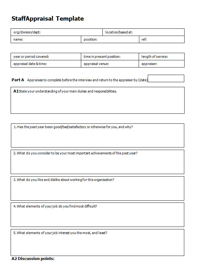 Staff Appraisal Template Staff Appraisal Template