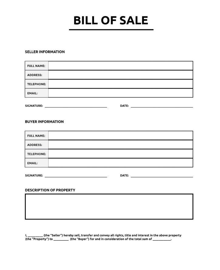 Standard Bill of Sale Template Example Standard Bill of Sale Template Example