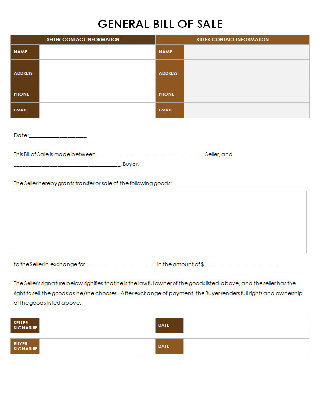 Standard Bill of Sale Template Standard Bill of Sale Template