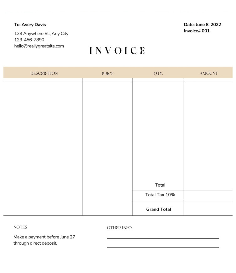 Standard Invoice Template Example Standard Invoice Template Example
