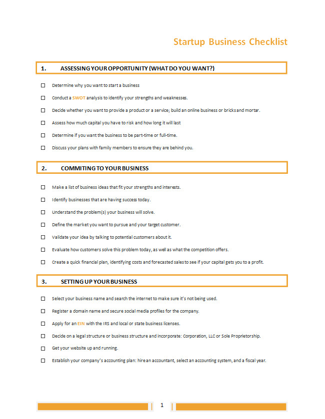 Startup Business Checklist Template