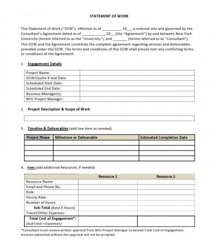 Statement of Work Template Sample Statement of Work Template Sample