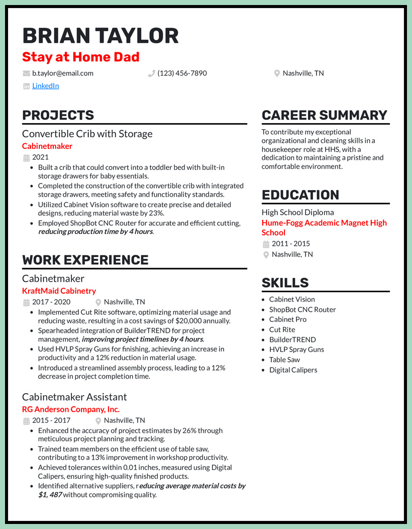 Stay-At-Home Mom Resume Template Example Stay-At-Home Mom Resume Template Example