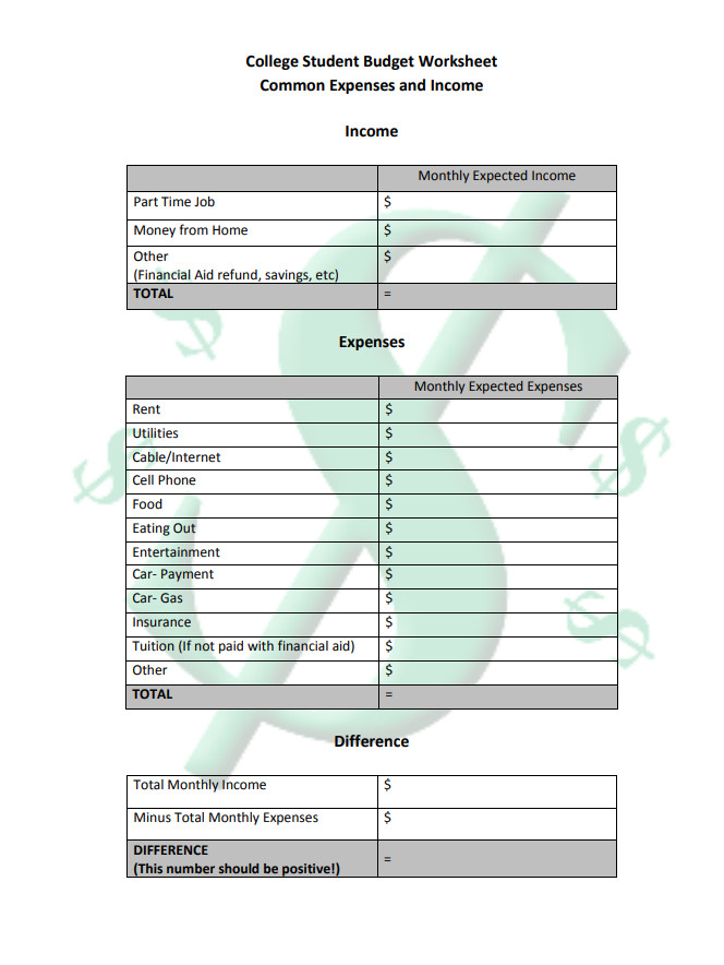 Student Budget Template