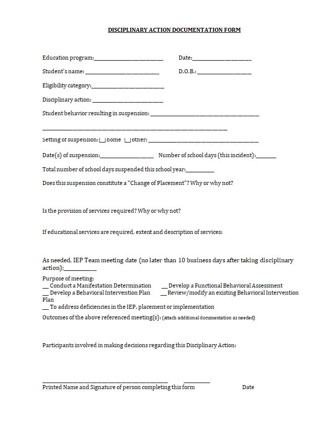 Student Disciplinary Action Form Example Student Disciplinary Action Form Example