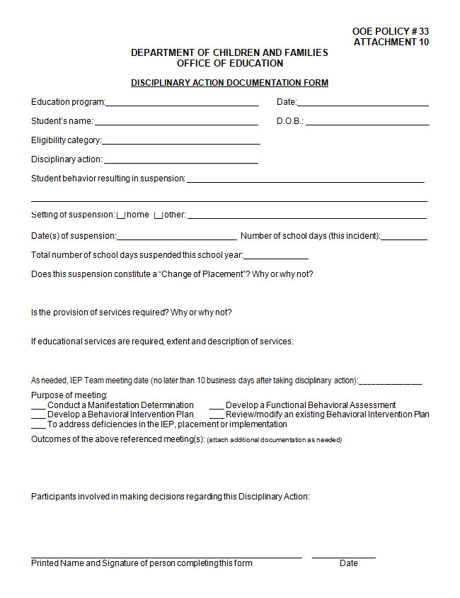 Student Disciplinary Action Form Student Disciplinary Action Form