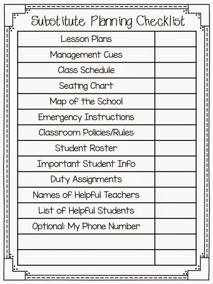 Substitute Teacher Checklist Template Example Substitute Teacher Checklist Template Example