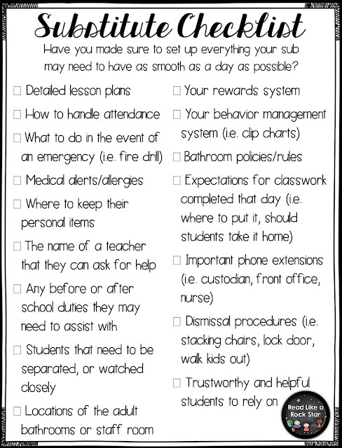 Substitute Teacher Checklist Template Sample Substitute Teacher Checklist Template Sample