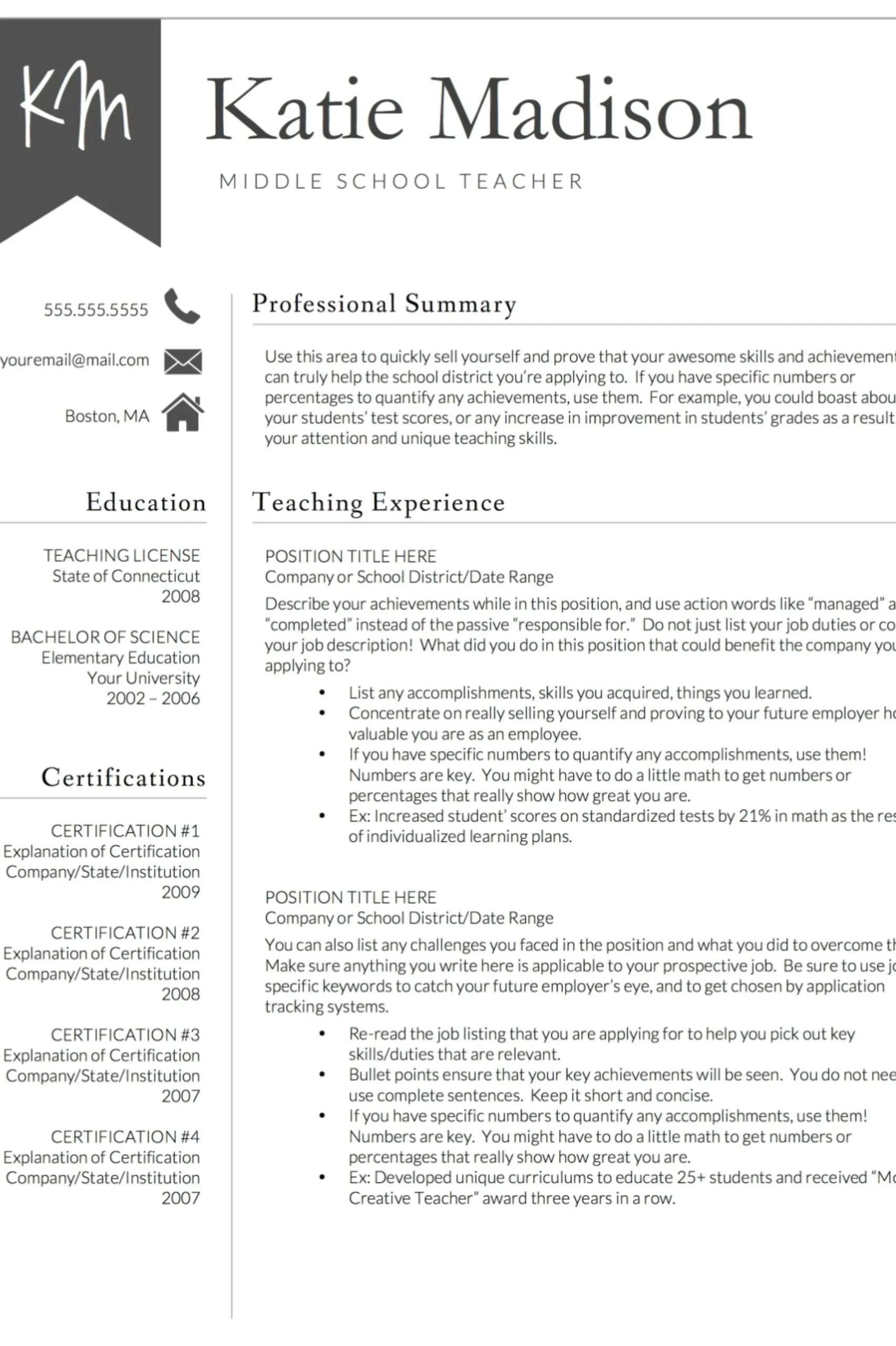 Teacher Resume Template Teacher Resume Template Word