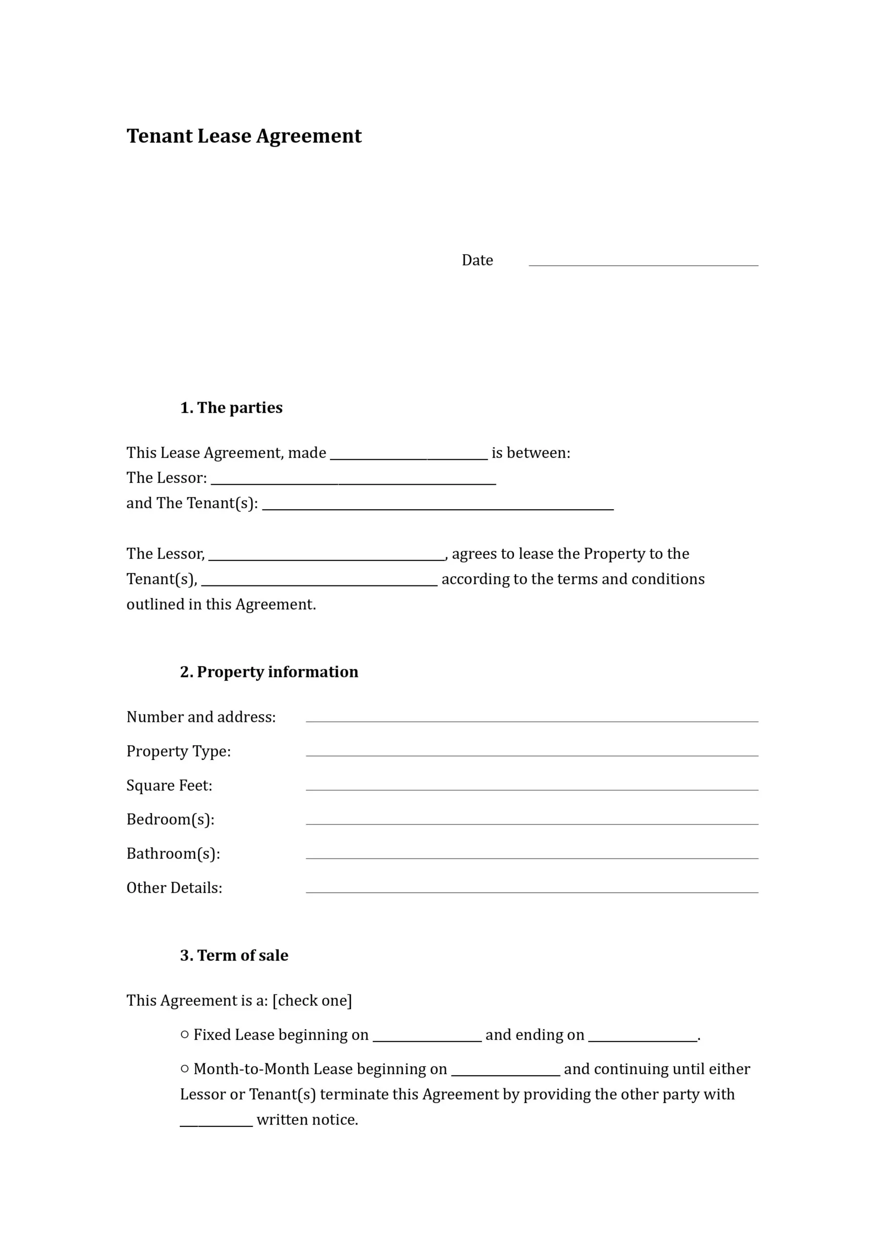 Tenant Agreement Template