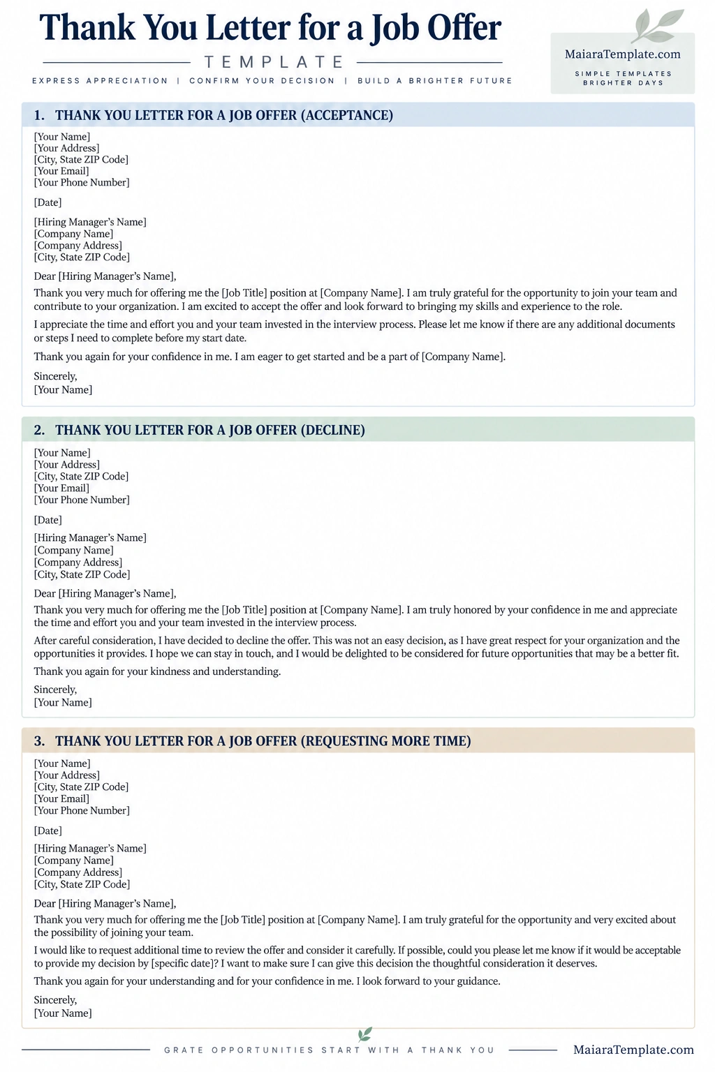 Thank You Letter Template for a Job Offer Thank You Letter Template for a Job Offer