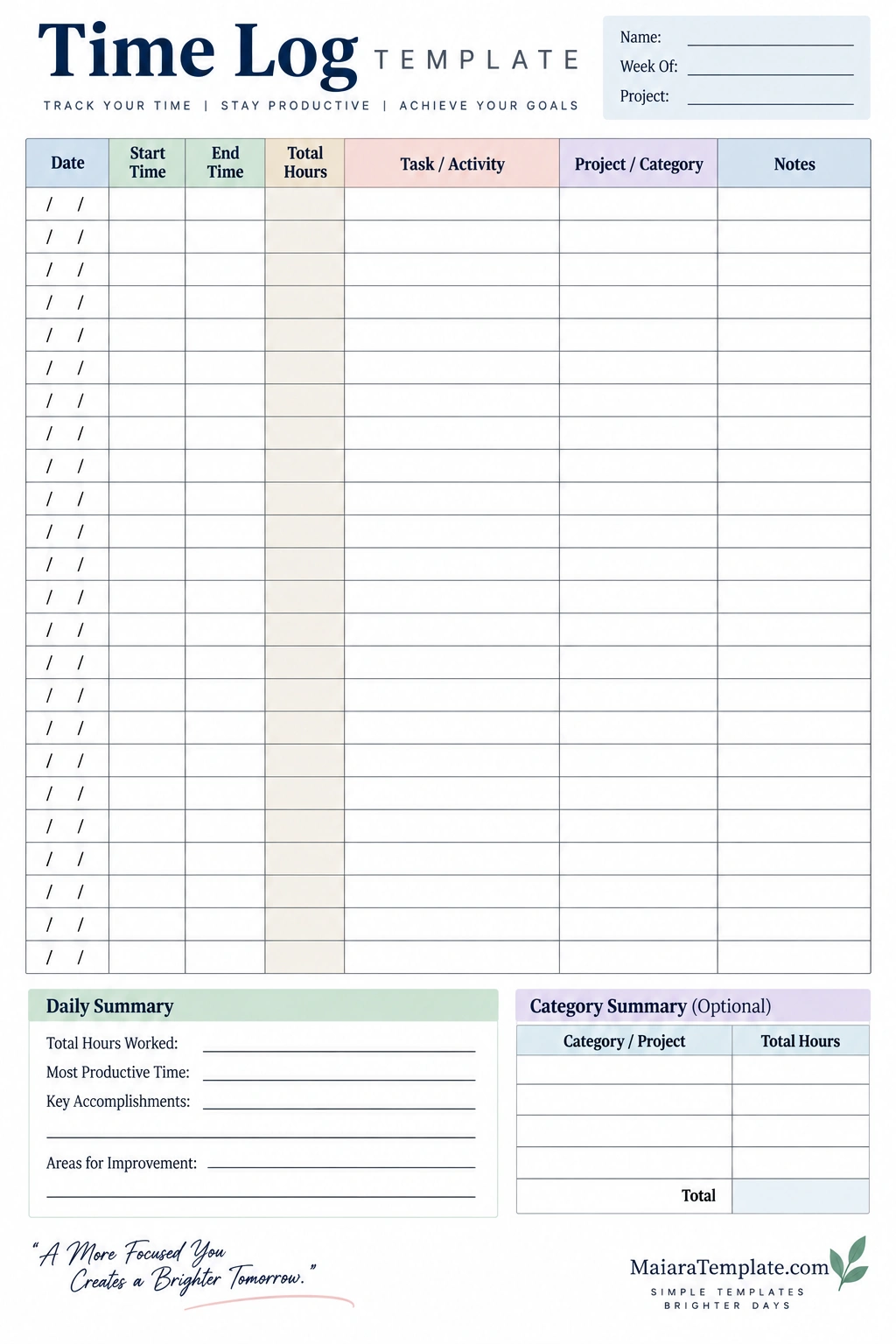 Time Log Template Time Log Template