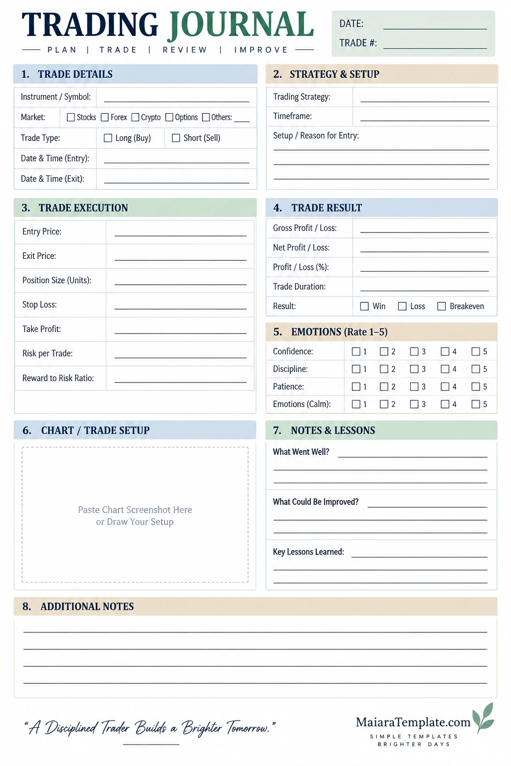 Trading Journal Template Trading Journal Template