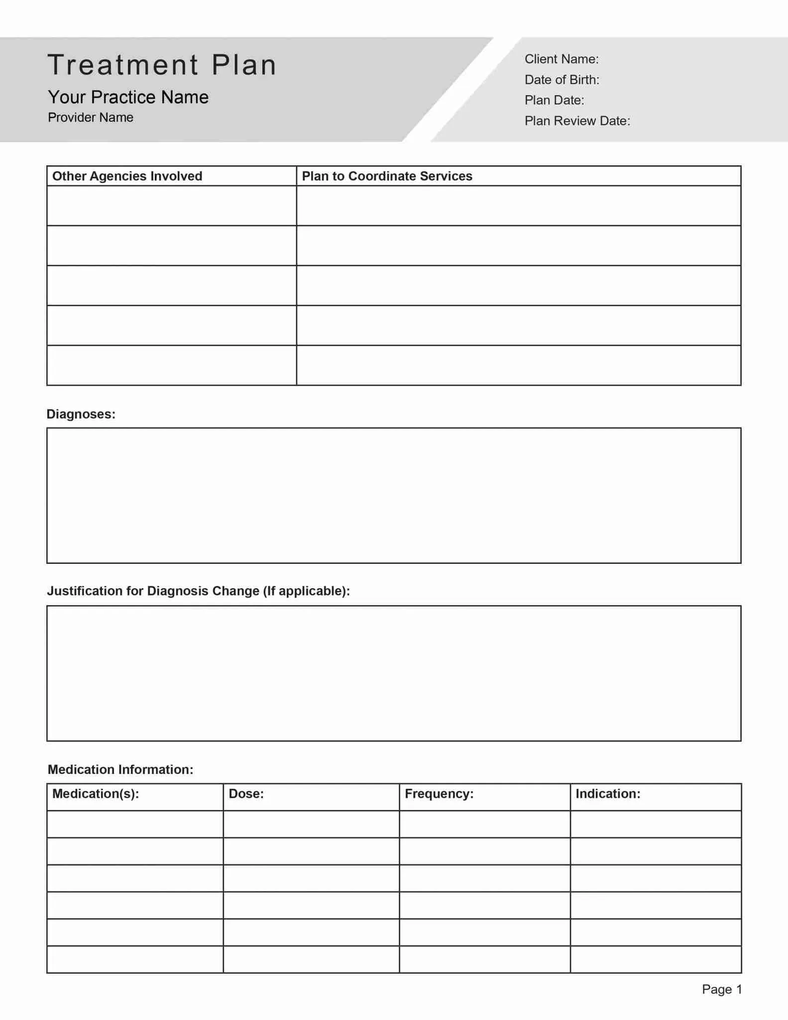 Treatment Plan Template Sample Treatment Plan Template Sample