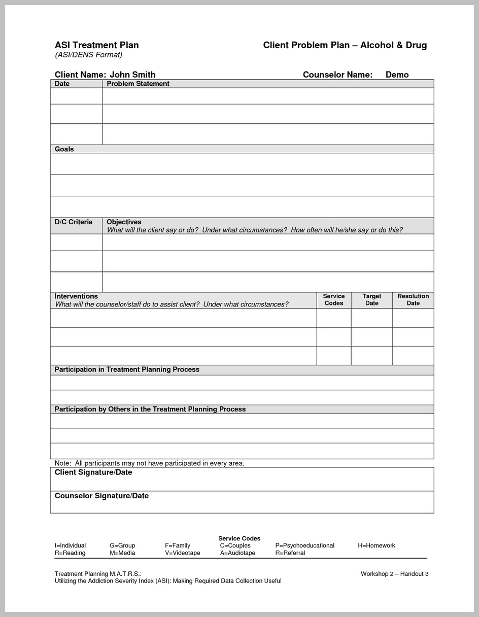 Treatment Plan Template Treatment Plan Template