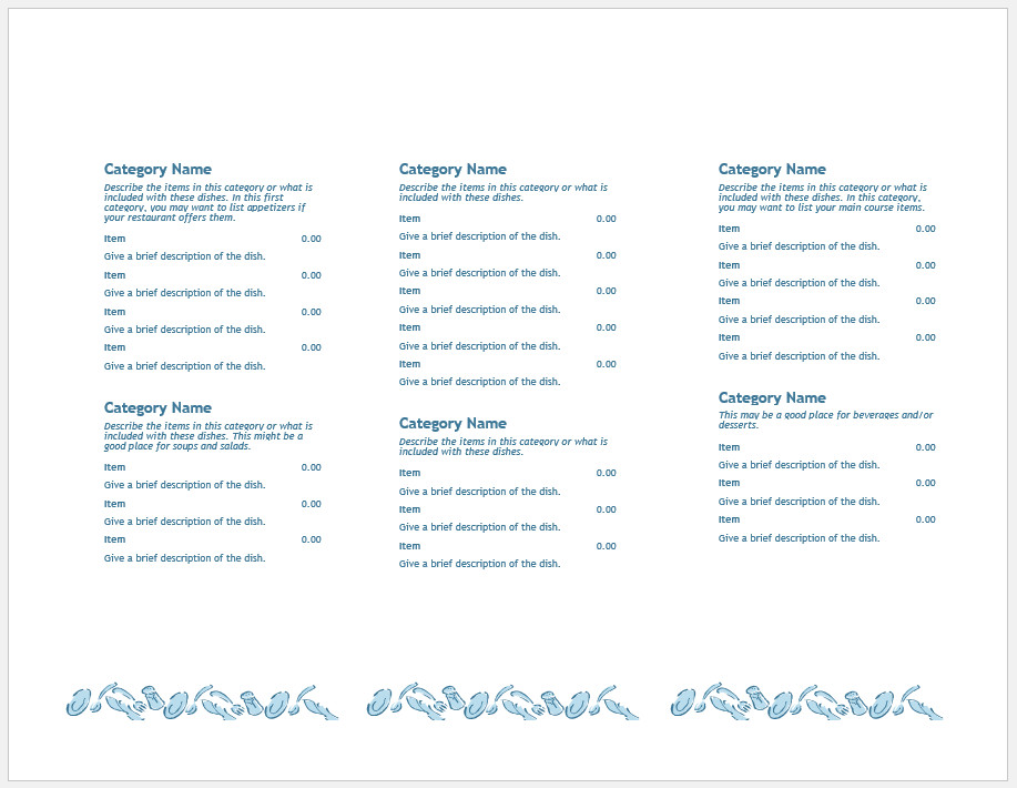 Tri Fold Menu Template Tri Fold Menu Template