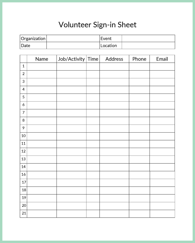 Volunteers Sign-up Sheet Template Example Volunteers Sign-up Sheet Template Example