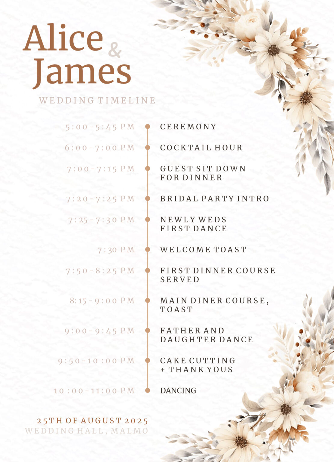 Printable Wedding Day Timeline Template