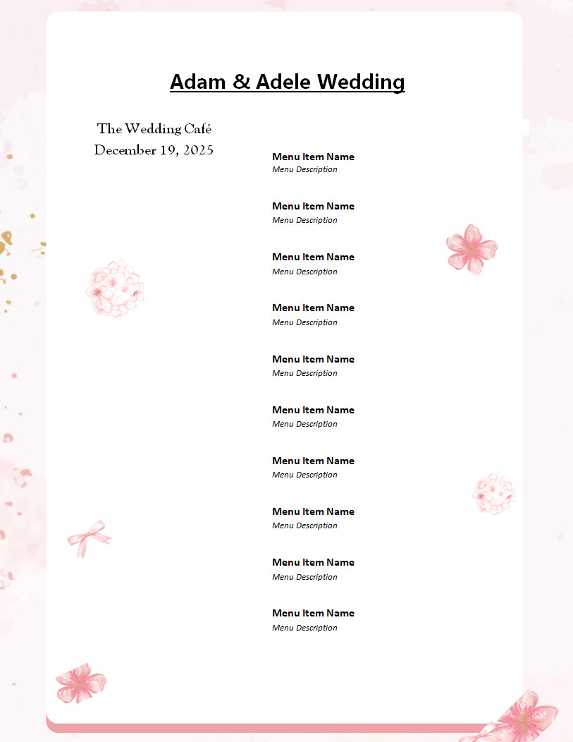 Wedding Menu Template Wedding Menu Template