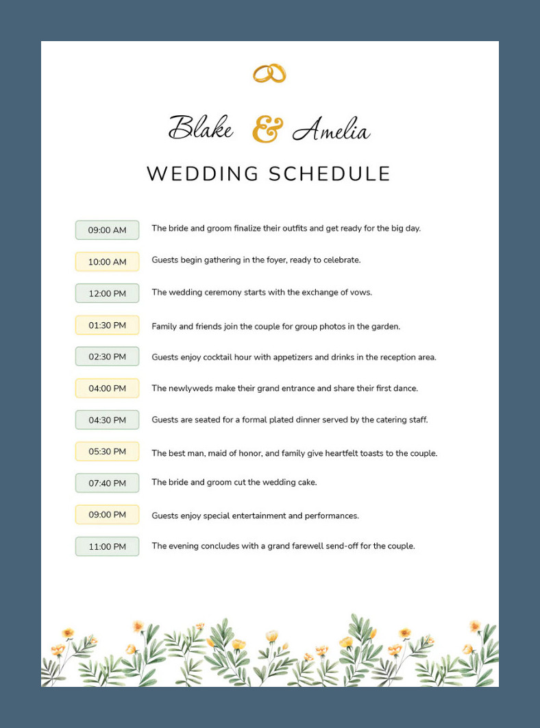Wedding Schedule Template Sample Wedding Schedule Template Sample