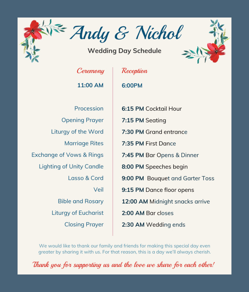 Wedding Schedule Template Wedding Schedule Template