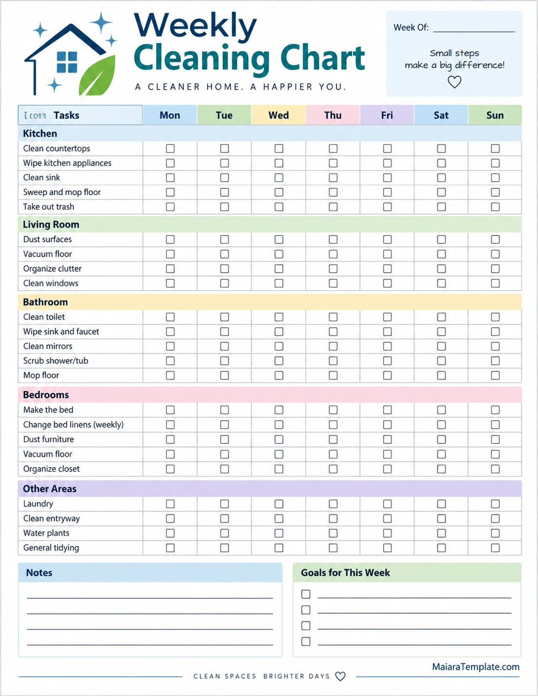 Weekly Cleaning Chart Template Weekly cleaning chart template for organizing household chores
