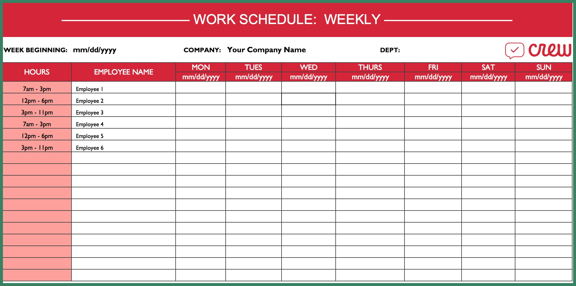Weekly Staff Schedule Template Weekly Staff Schedule Template