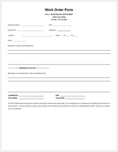 Free Printable Work Order Template