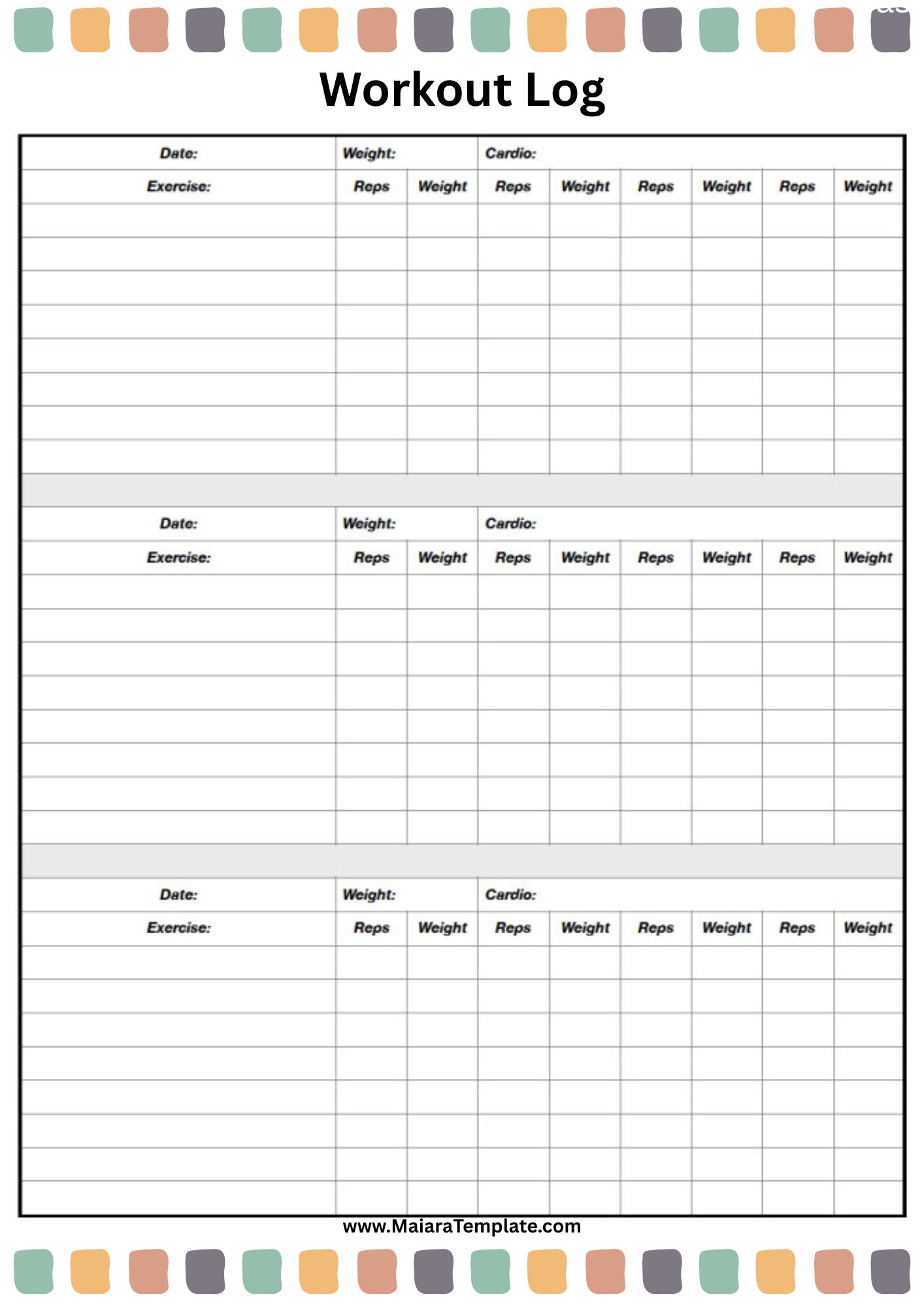 Workout Log Template Simple Workout Log Template