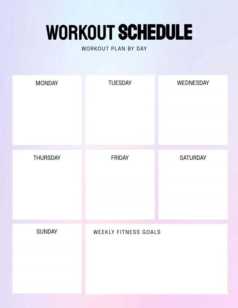 Workout Schedule Template Example Workout Schedule Template Example