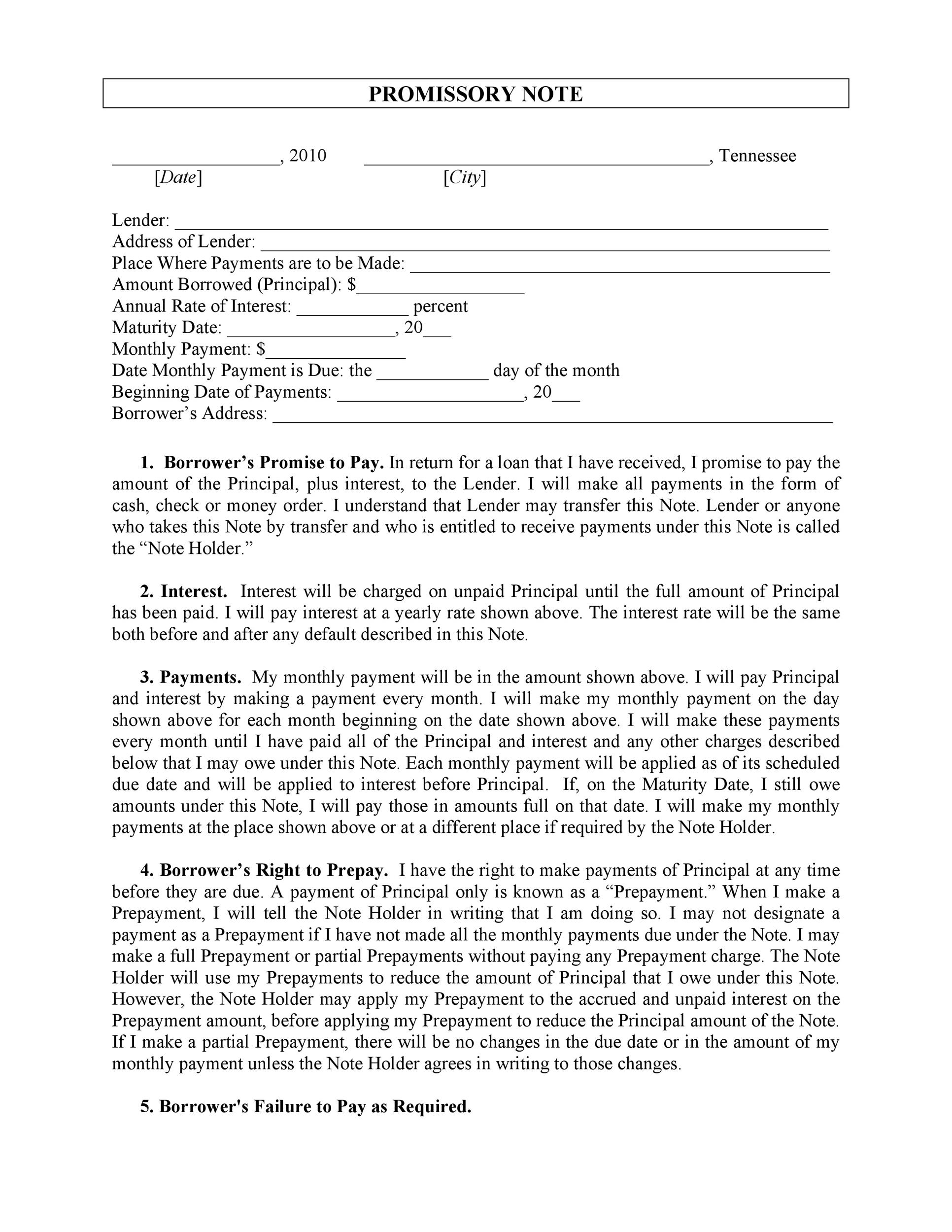 downloadable promissory note template