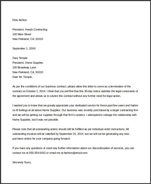 example of termination of service contract letter template example of termination of service contract letter template