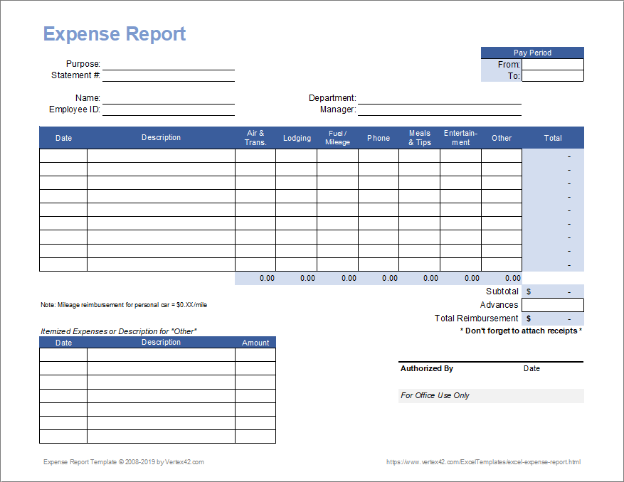 expense report template excel