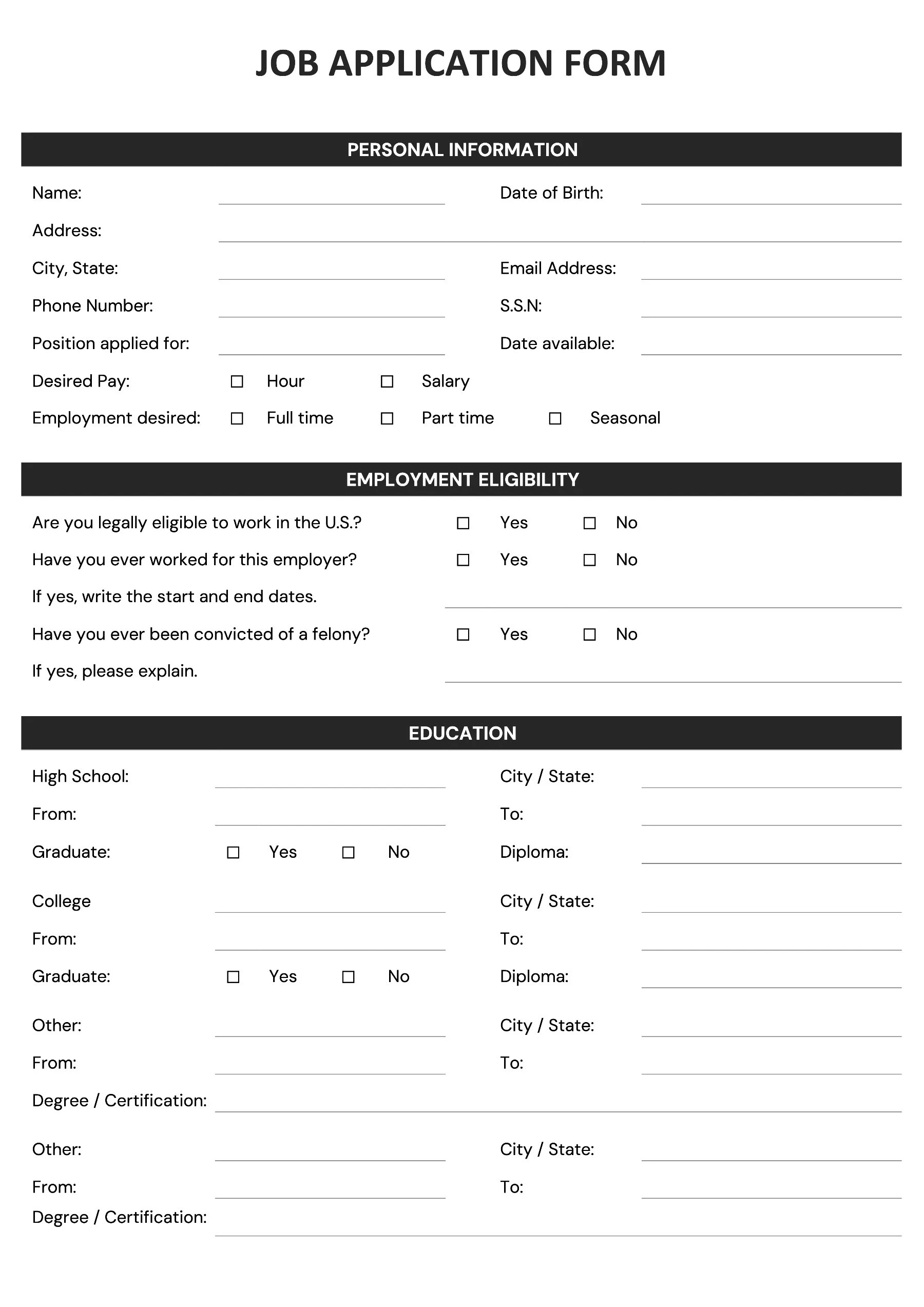 free blank employment application template free blank employment application template