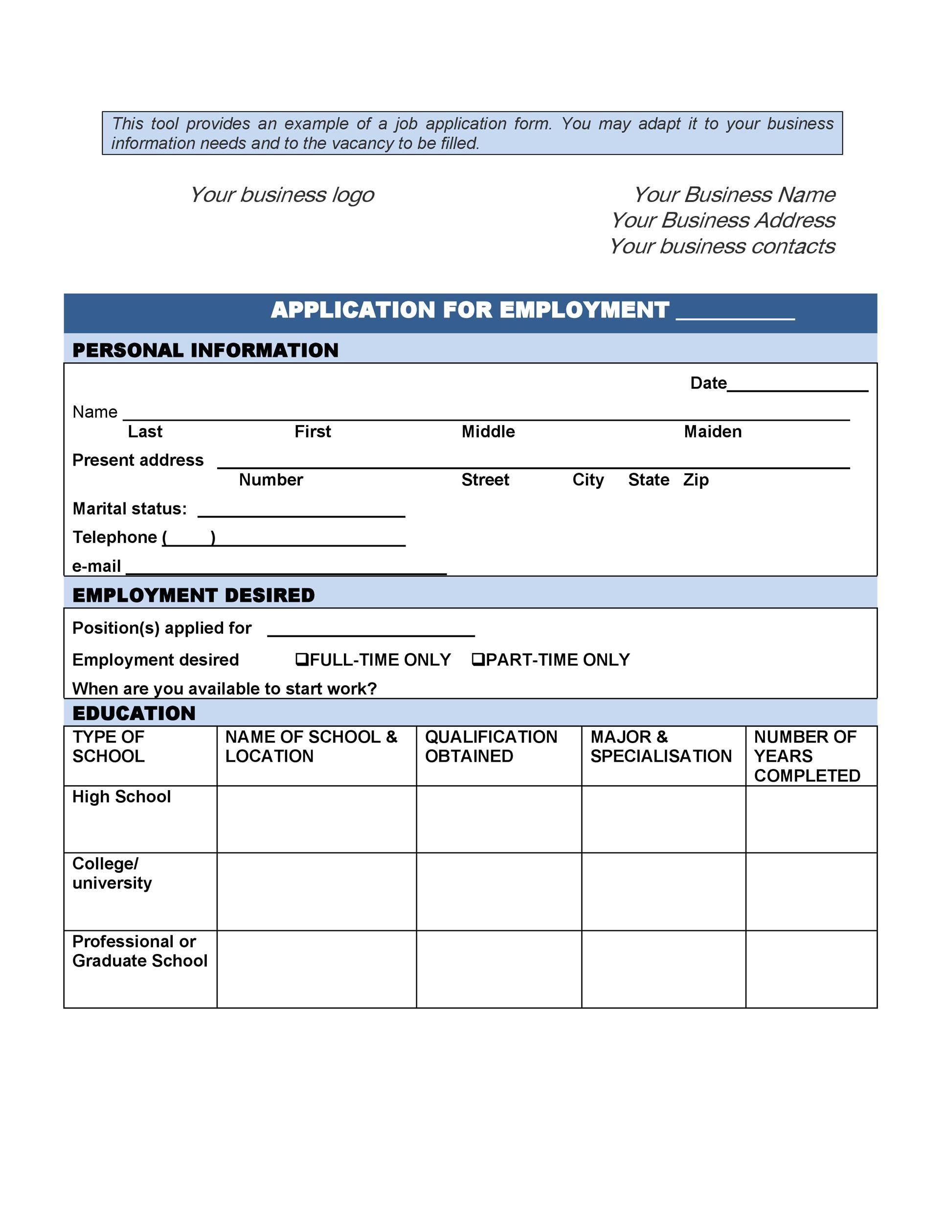 free employment application form word free employment application form word