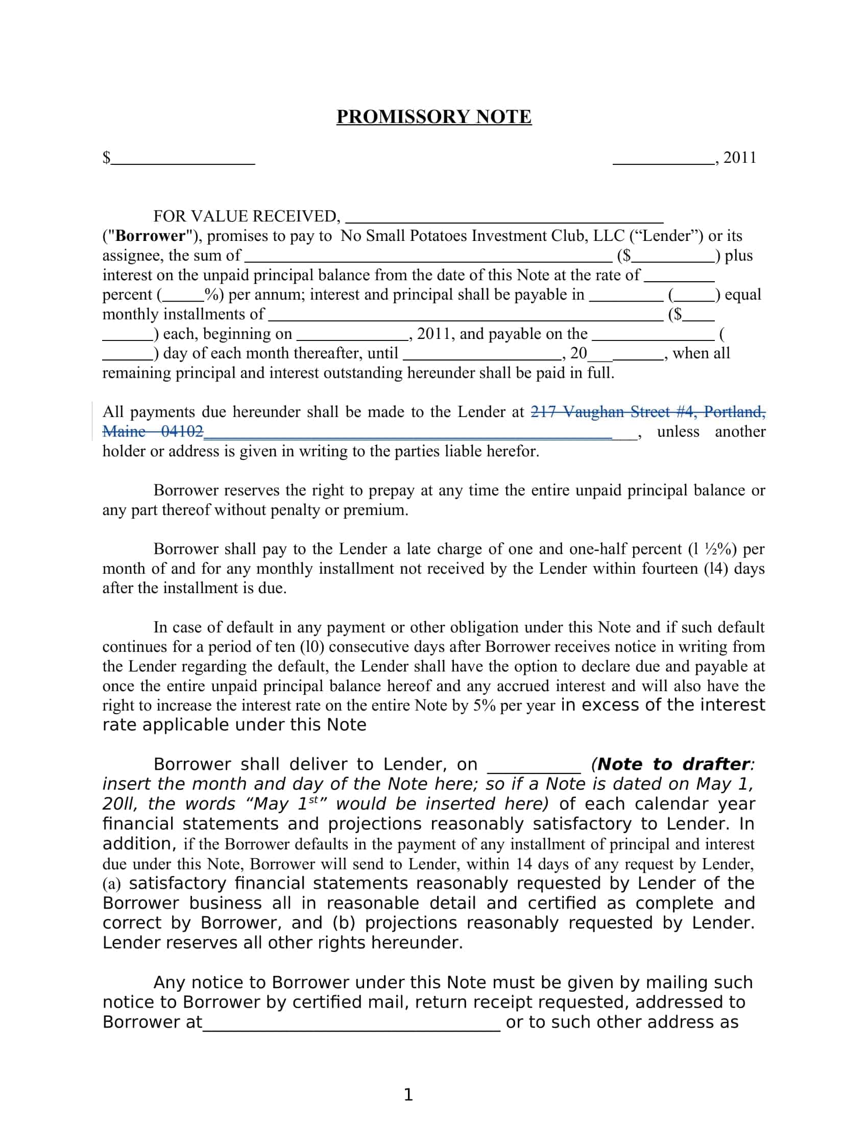 free fillable promissory note template