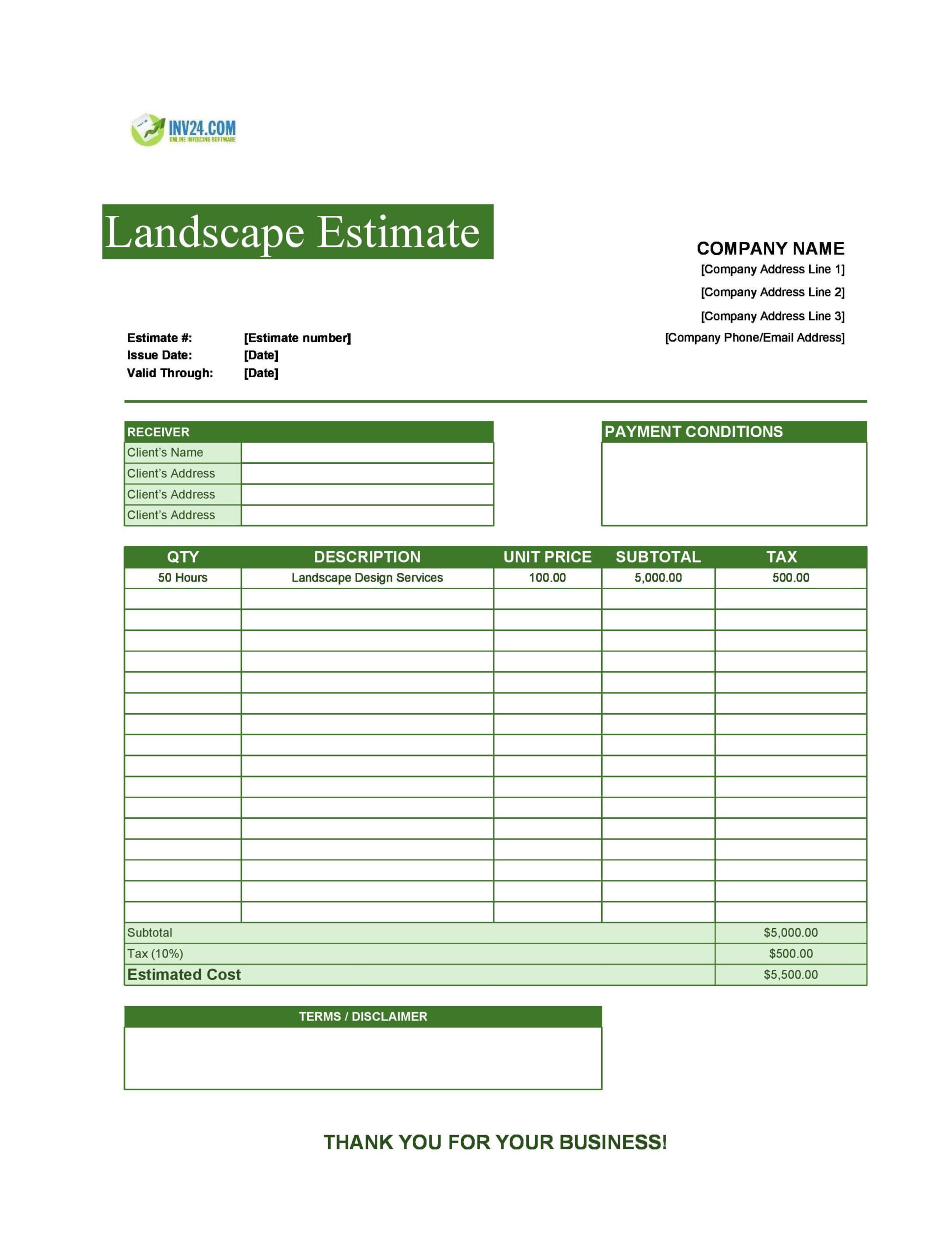 free landscaping estimate template excel free landscaping estimate template excel