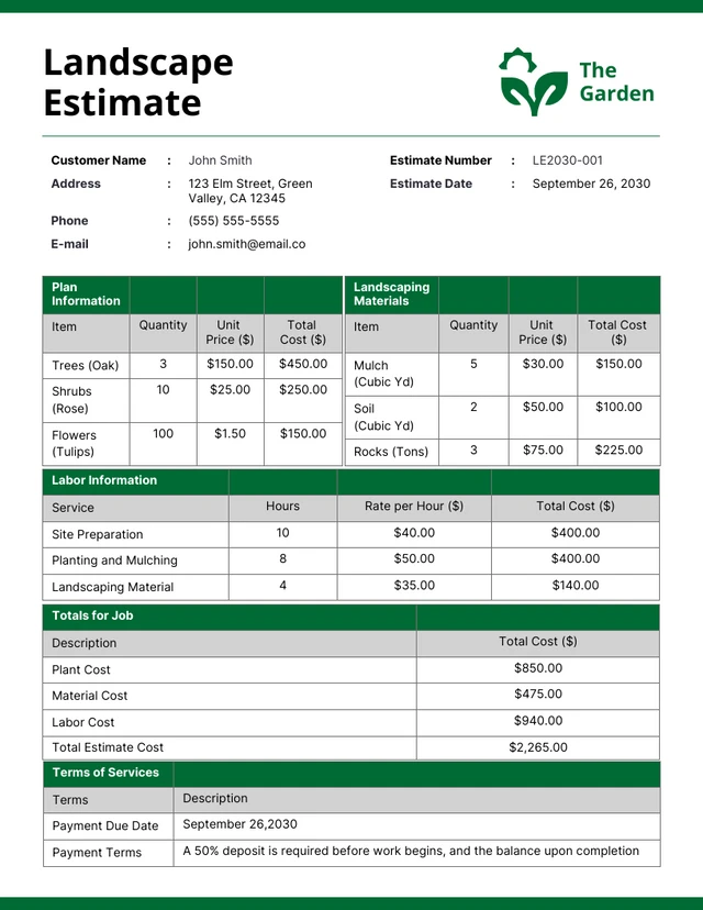 free landscaping estimate template printable free landscaping estimate template printable