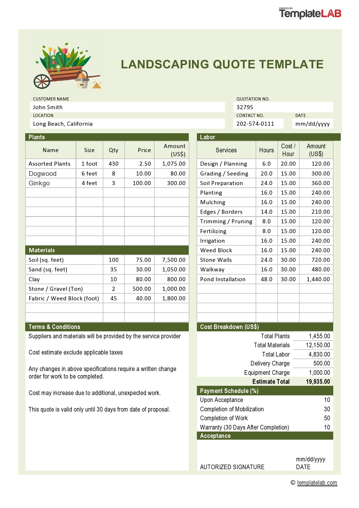 free landscaping estimate template free landscaping estimate template