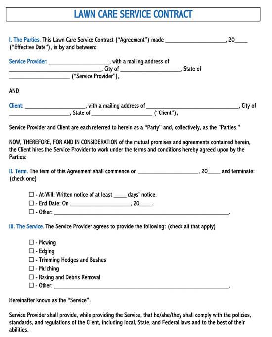 free lawn maintenance contract template