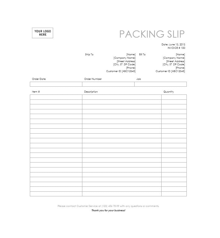 free packing slip template word