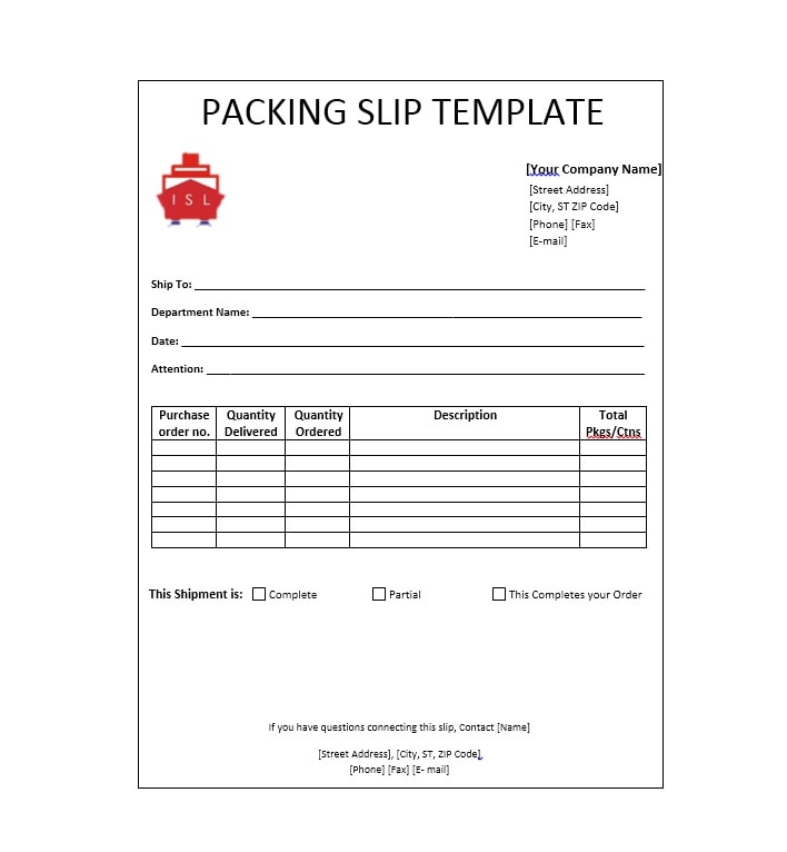free packing slip template