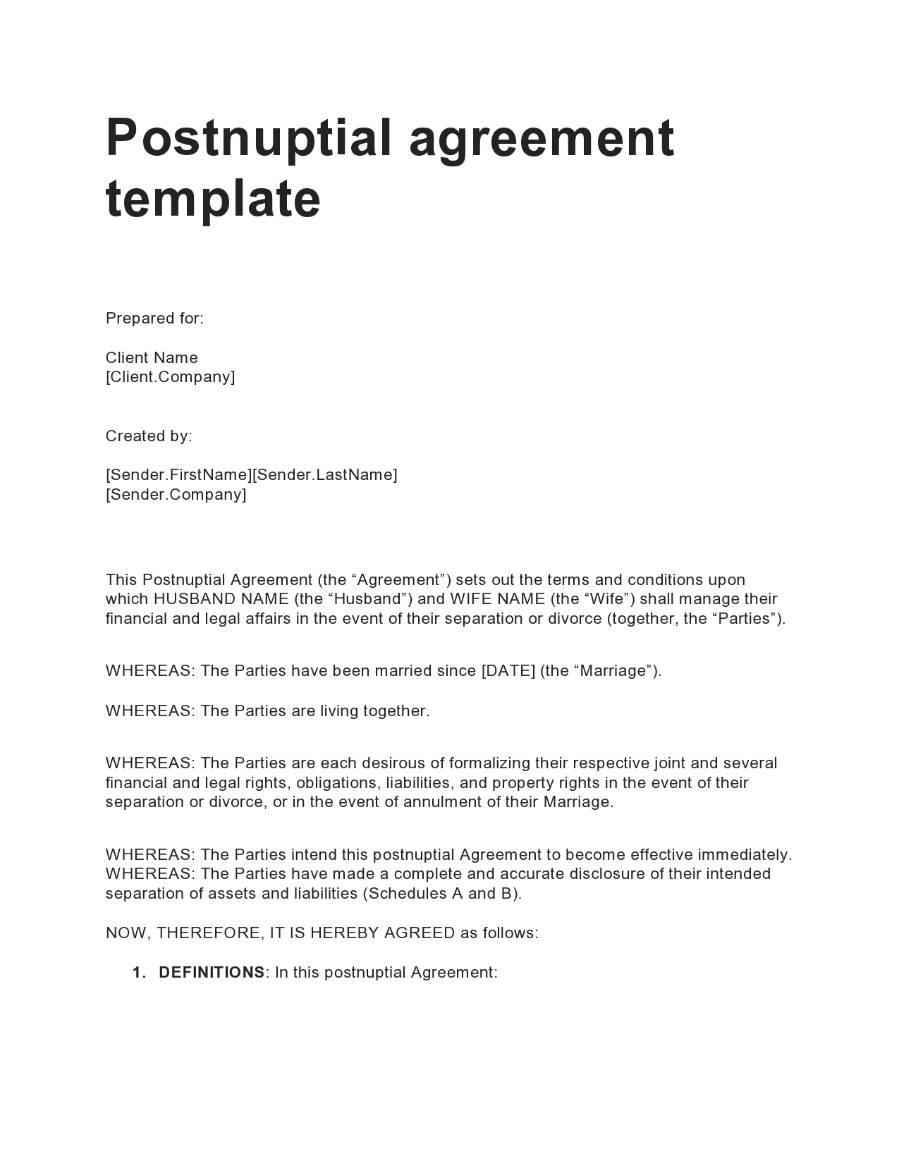 free post nuptial agreement document