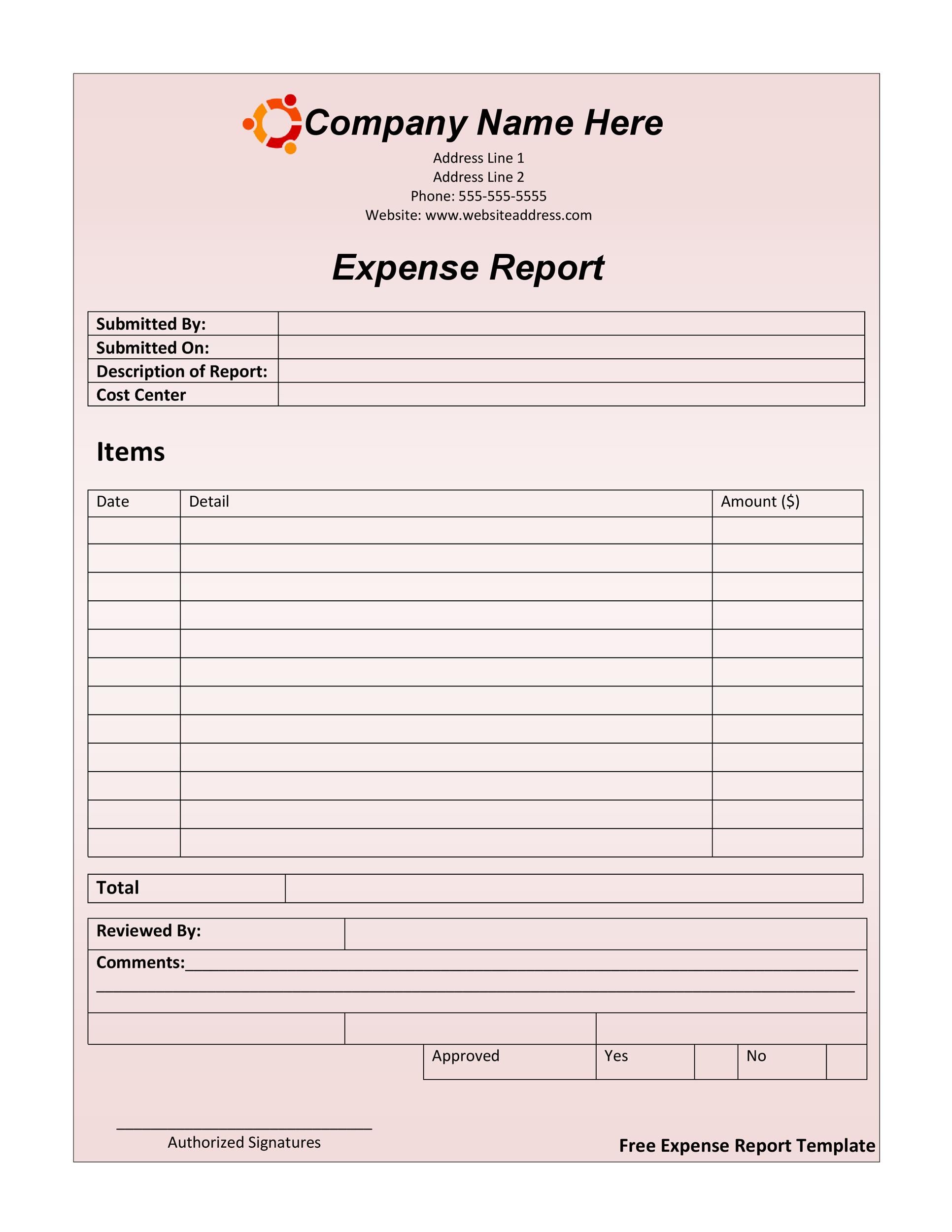 free printable expense report template