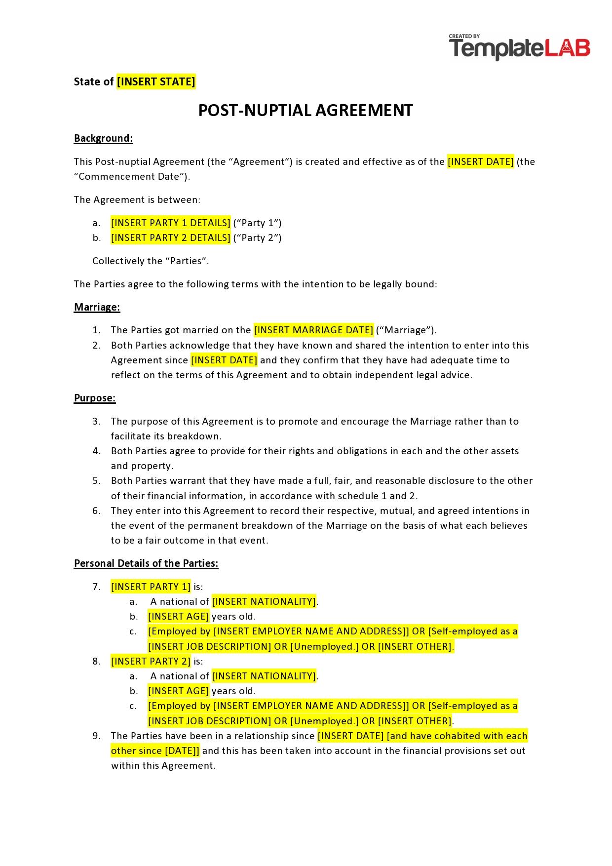 free printable postnuptial agreement
