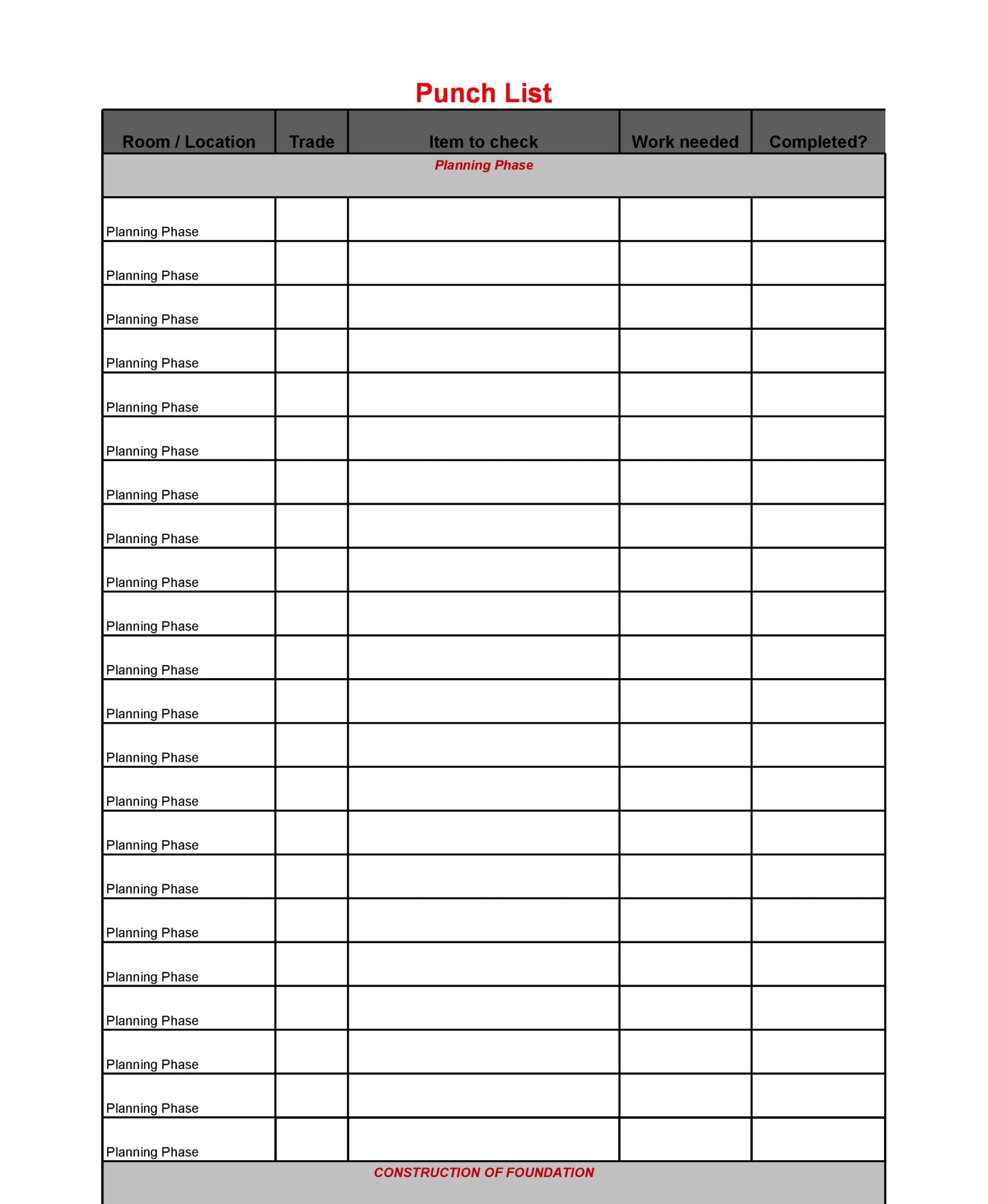 free printable punch list pdf free printable punch list pdf