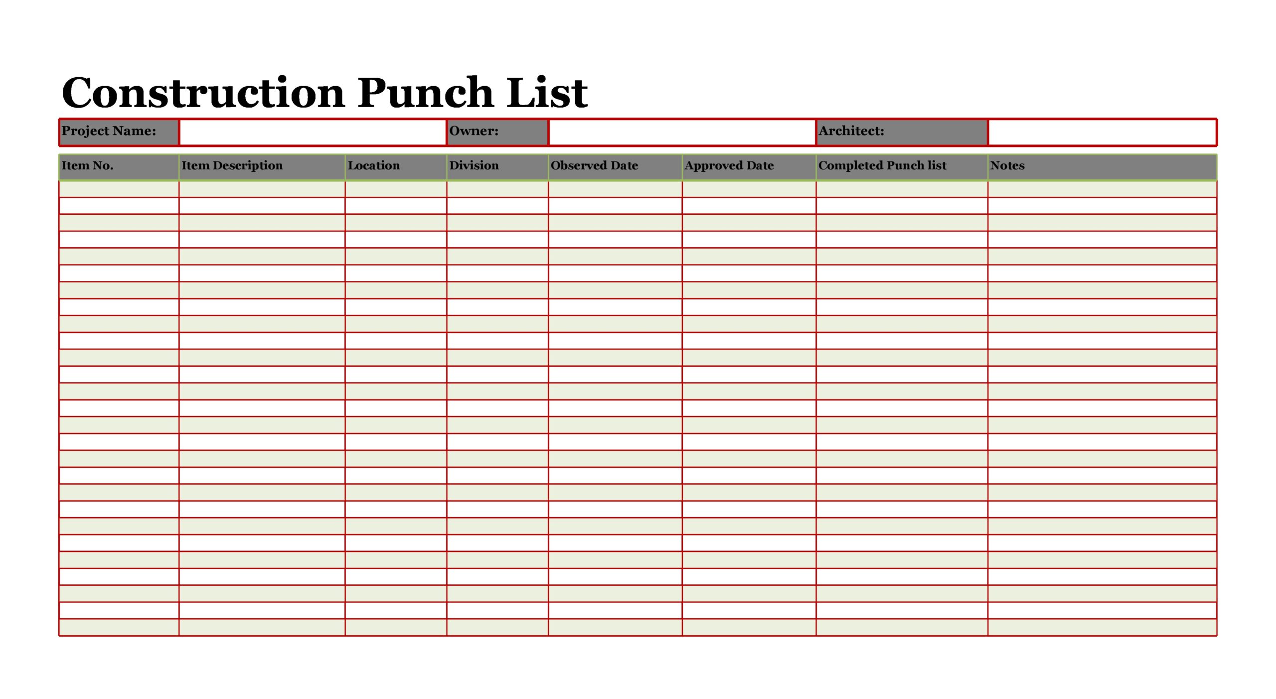 free punch list template free punch list template
