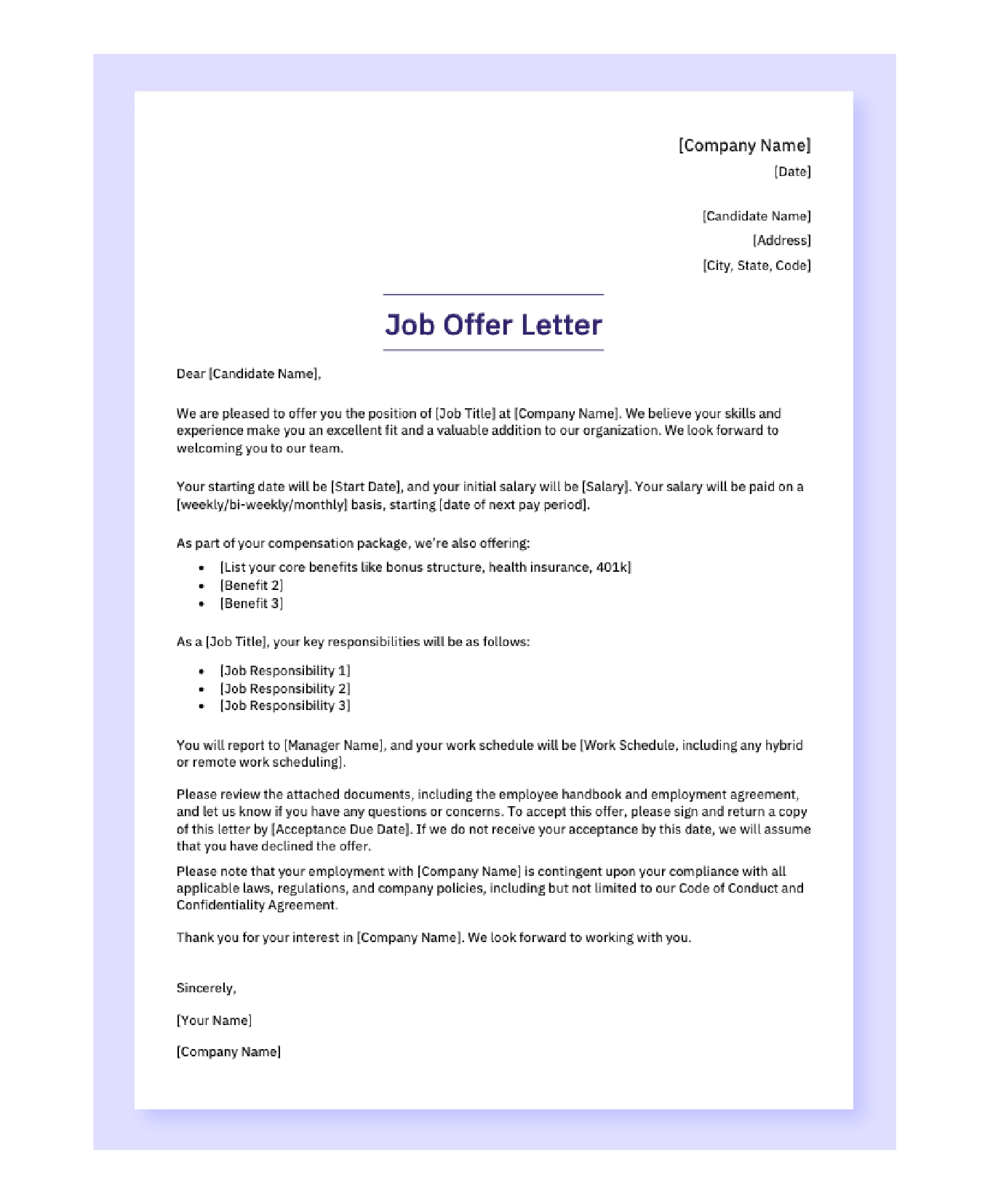 job offer letter example