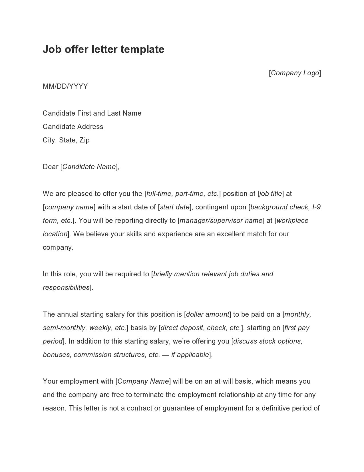 job offer letter sample