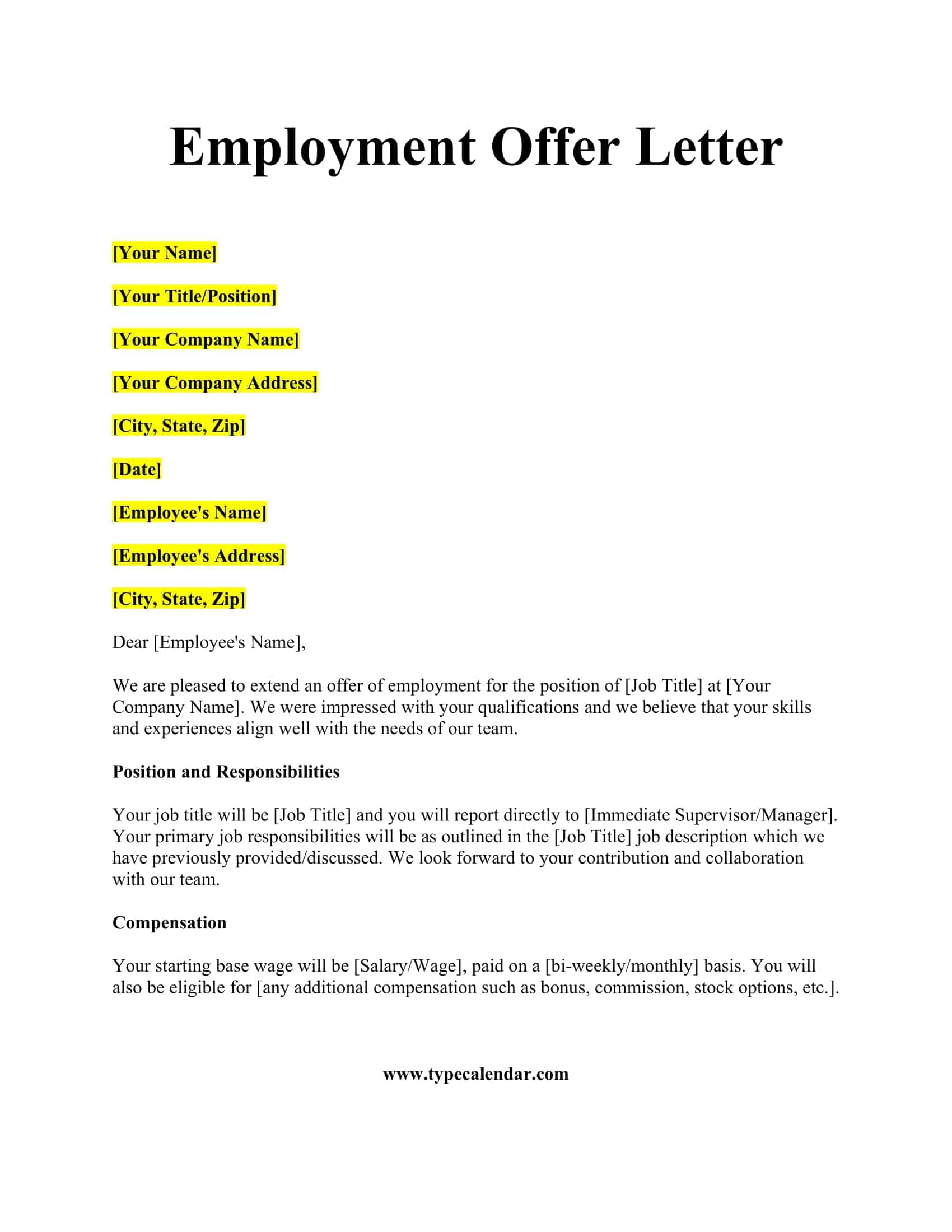 job offer letter template pdf